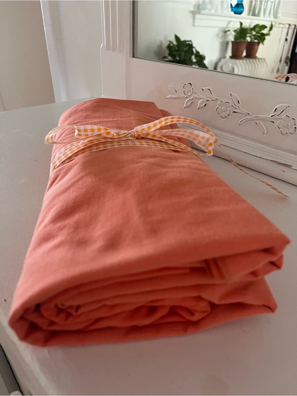 Vintage Tangerine Round Linen Tablecloth 🍊
